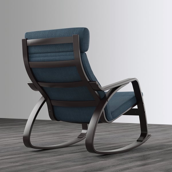 POÄNG rocking-chair, black-brown/Hillared dark blue, 56x95x94 cm