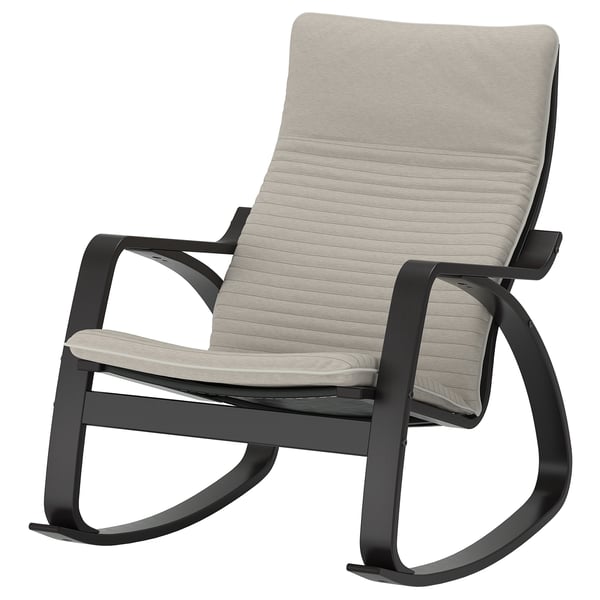 POÄNG rocking-chair, black-brown/Knisa light beige, 68x95x94 cm