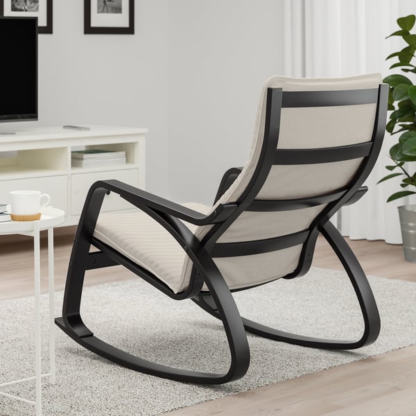 POÄNG Rocking chair - black-brown/Knisa light beige ,