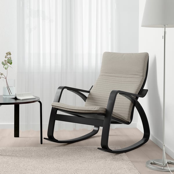POÄNG rocking-chair, black-brown/Knisa light beige, 56x95x94 cm