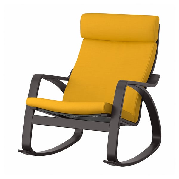 POÄNG rocking-chair, black-brown/Skiftebo yellow, 68x95x94 cm