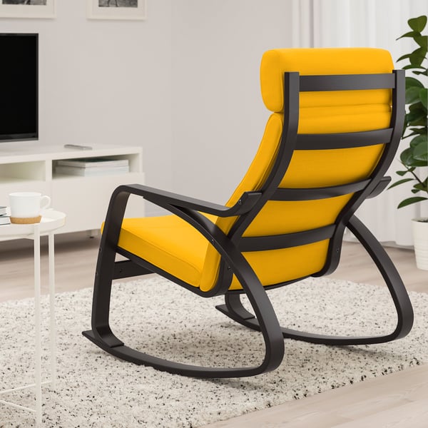 POÄNG rocking-chair, black-brown/Skiftebo yellow, 68x95x94 cm