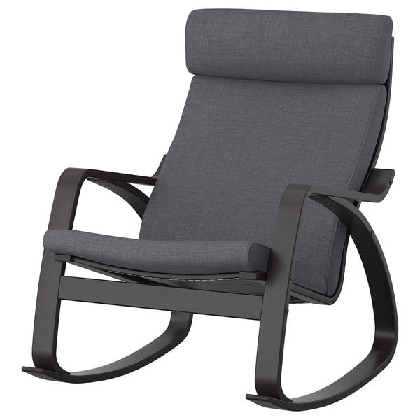 POÄNG rocking-chair, black-brown/Skiftebo dark grey, 68x95x94 cm