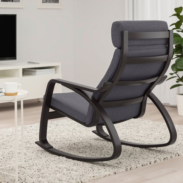 POÄNG rocking-chair, black-brown/Skiftebo dark grey, 68x95x94 cm