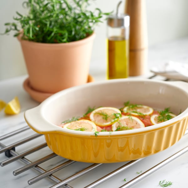 POETISK - POETISK Oven dish, oval/light yellow, 32x21 cm