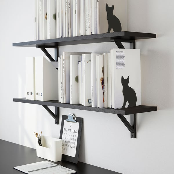 PORTVAKT book-end, black/cat, 12x14.5 cm