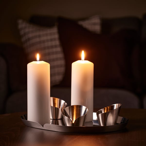 PRAKTAND candle dish, stainless steel, 35x26 cm