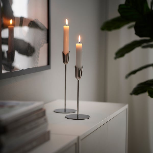 PRAKTAND candlestick, set of 2, stainless steel