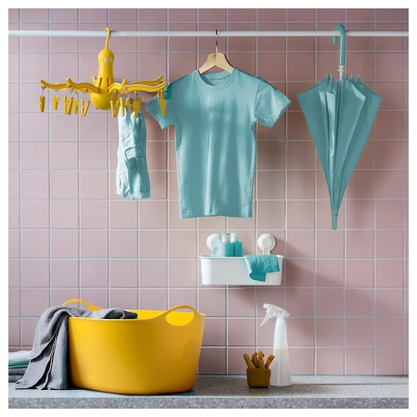 Ikea PRESS - Clothesline with 16 clothes pegs, yellow
