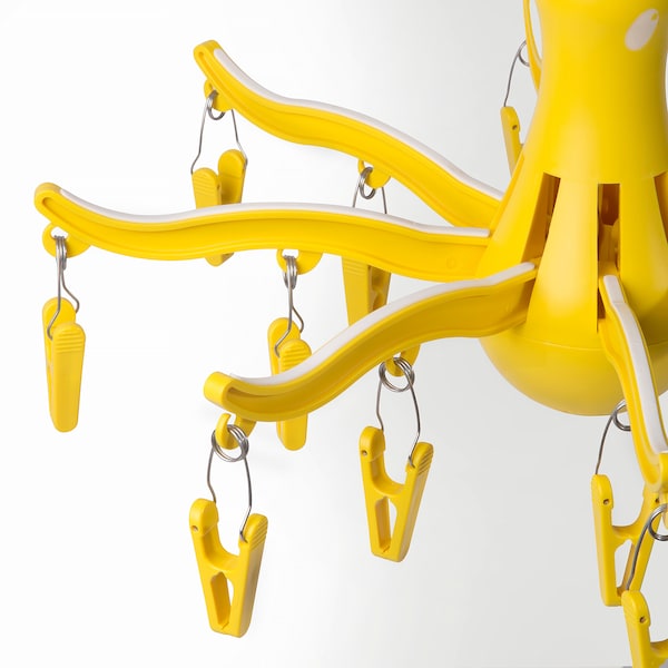 PRESS - Clothesline with 16 clothes pegs, yellow