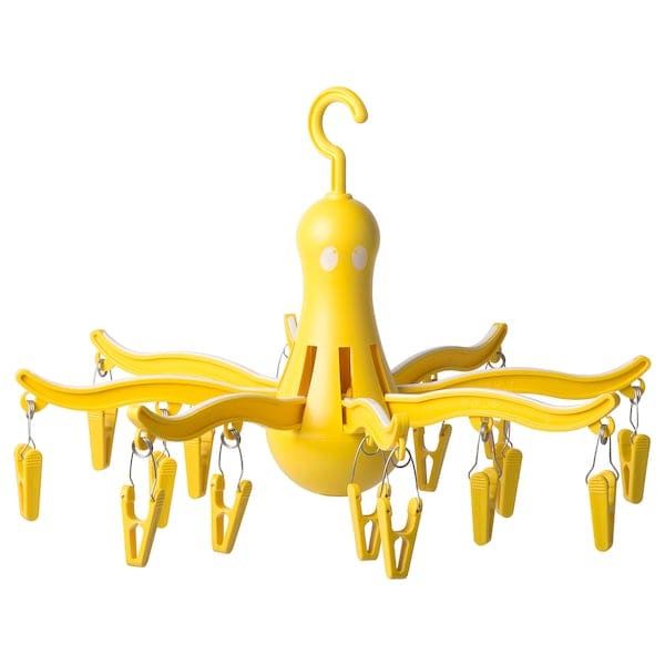 Ikea PRESS - Clothesline with 16 clothes pegs, yellow
