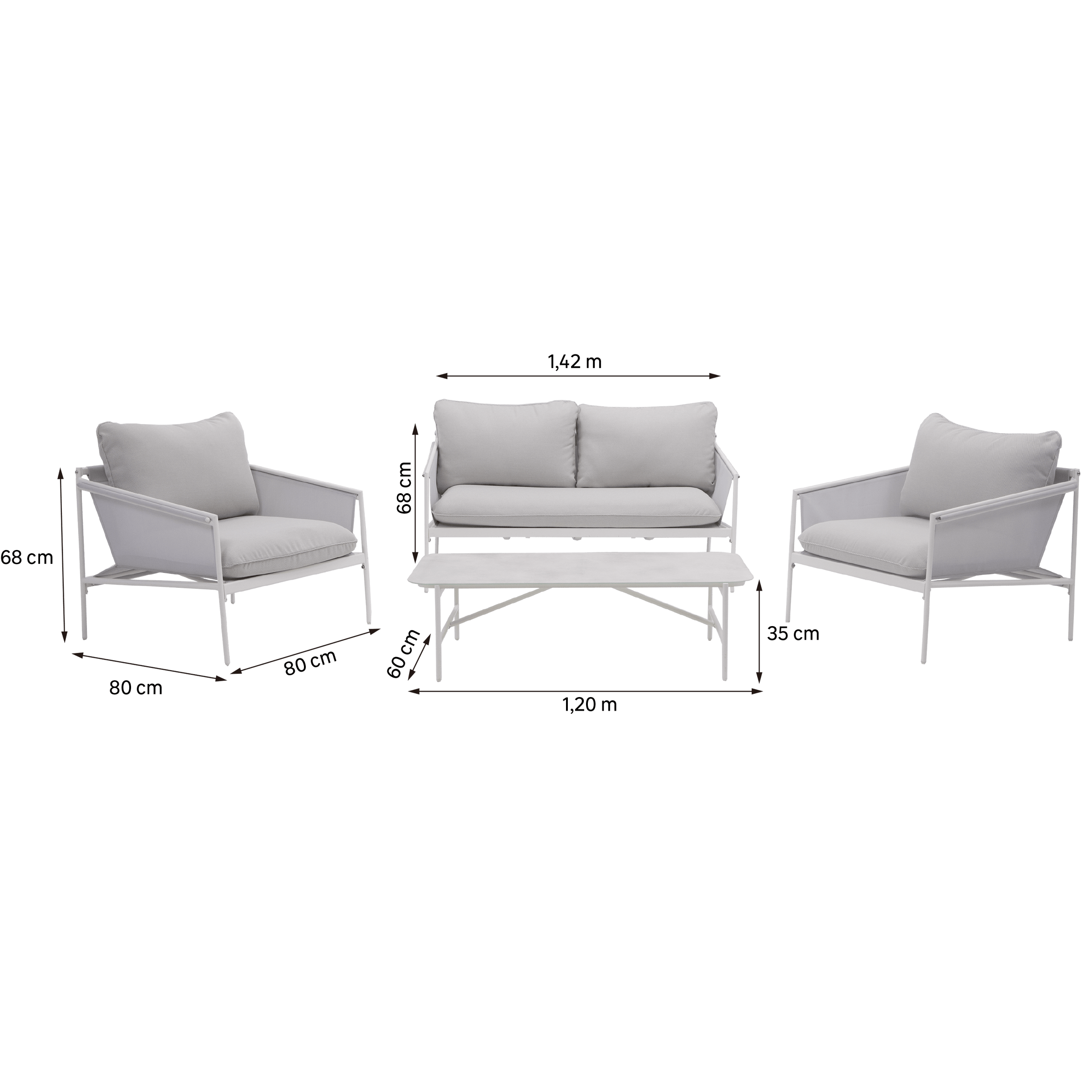 Bricocenter COFFEE SET NATERIAL SIGMA 4 SEATER WHITE STEEL WITH GLASS COFFEE TABLE TOP