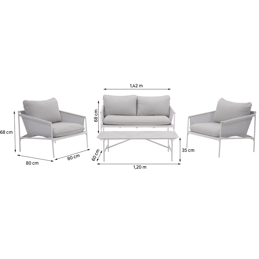 Bricocenter COFFEE SET NATERIAL SIGMA 4 SEATER WHITE STEEL WITH GLASS COFFEE TABLE TOP
