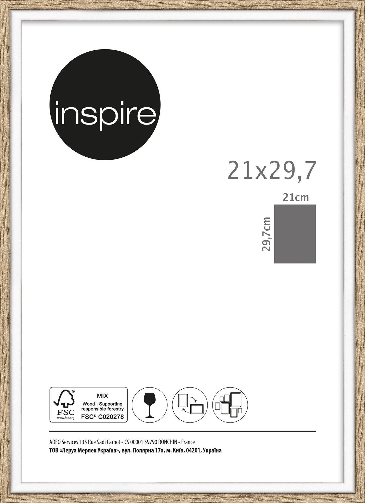 Unika picture frame, 21x29.7 cm, natural wood and white