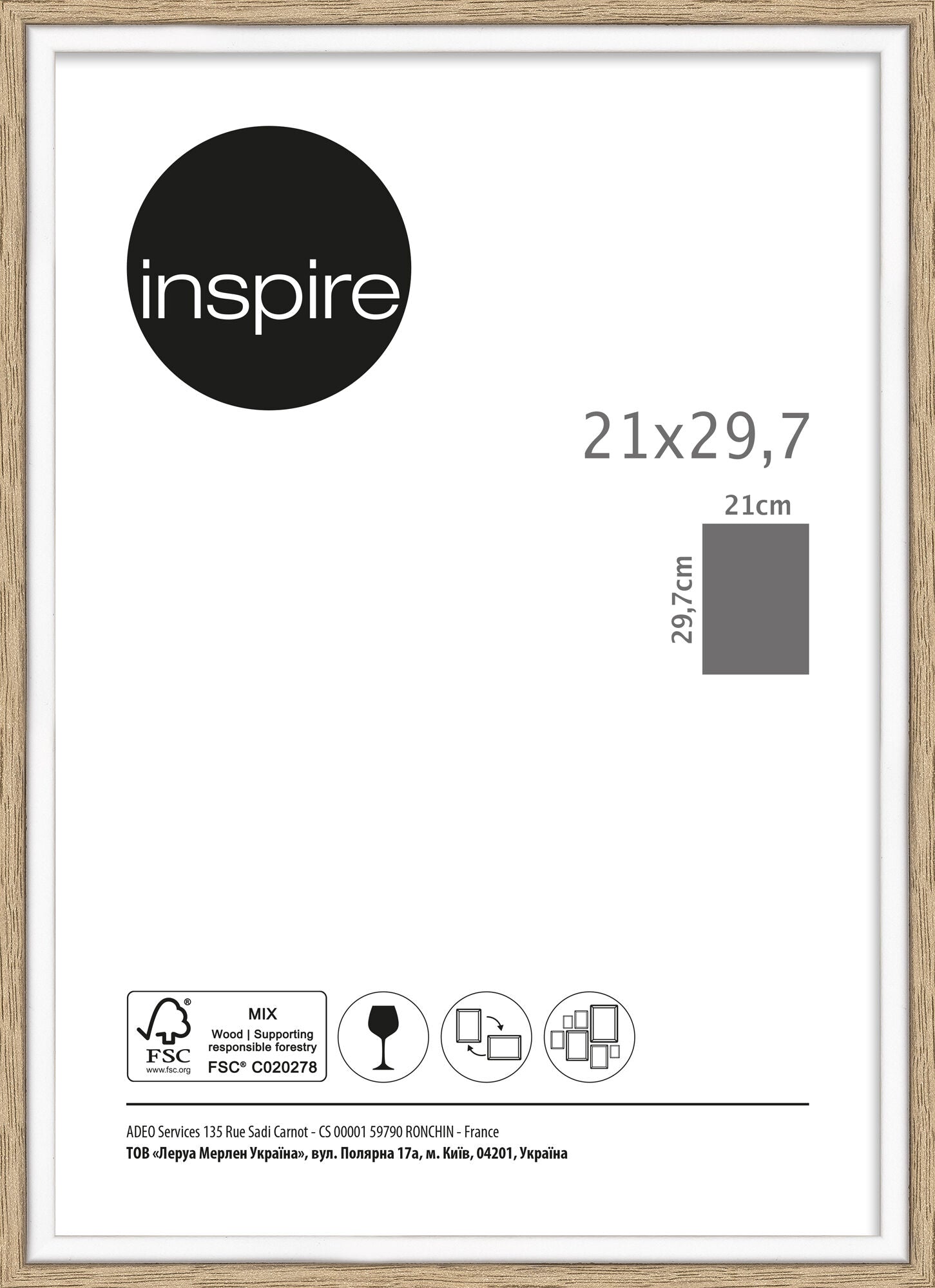 Unika picture frame, 21x29.7 cm, natural wood and white