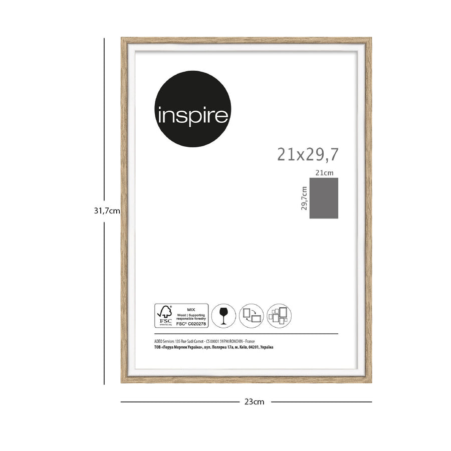 Unika picture frame, 21x29.7 cm, natural wood and white