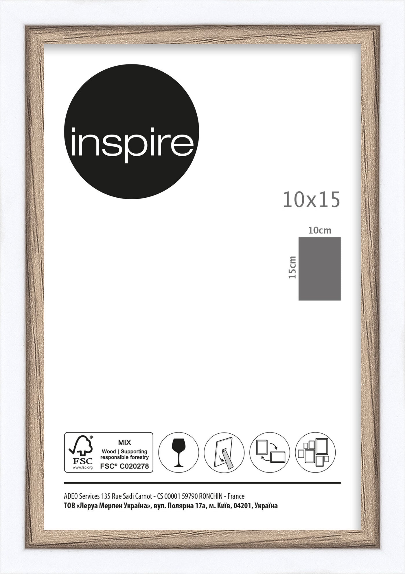 Unika 10x15 frame in white and natural wood