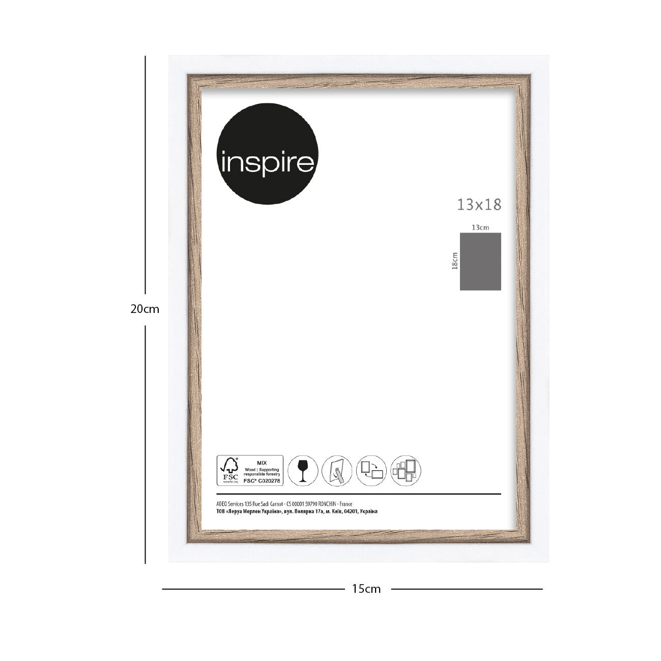 Unika 13x18 frame in white and natural wood