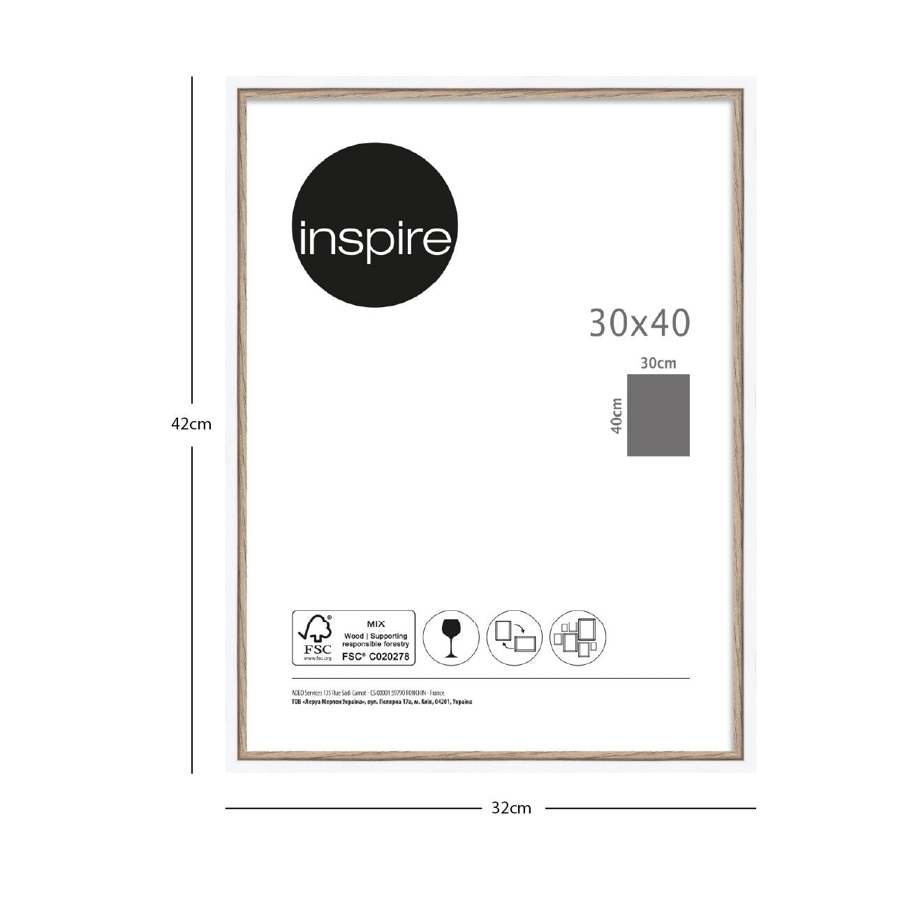 Unika 30x40 picture frame in white and natural wood