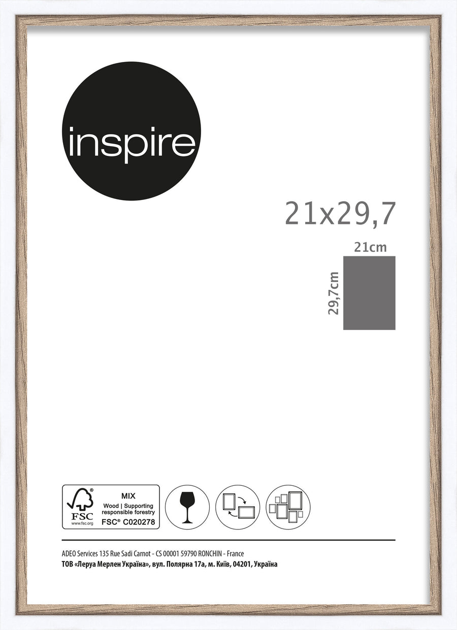 Unika picture frame, 21 x 29.7 cm, white and natural wood