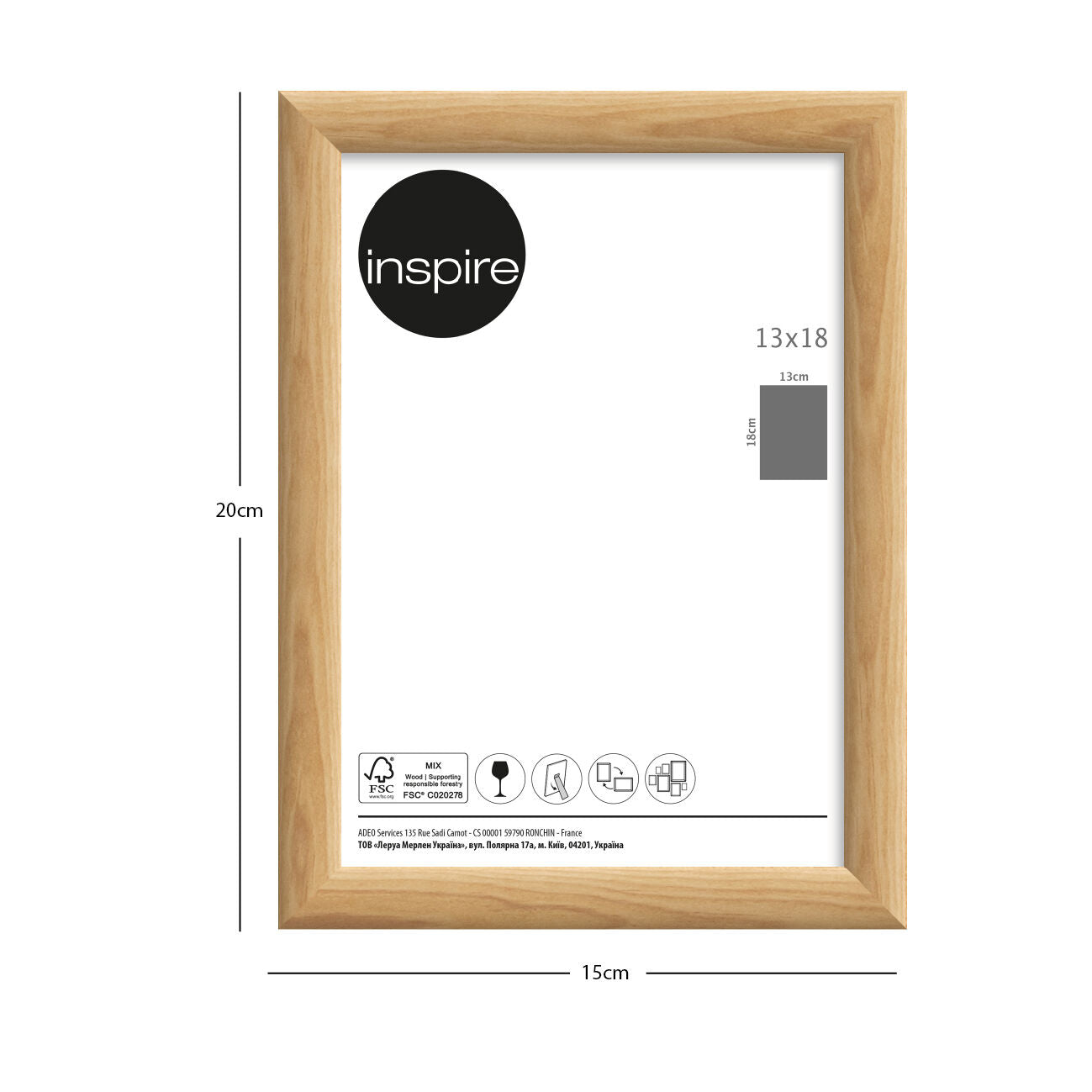 Bomberino frame, 13x18 cm, oak wood