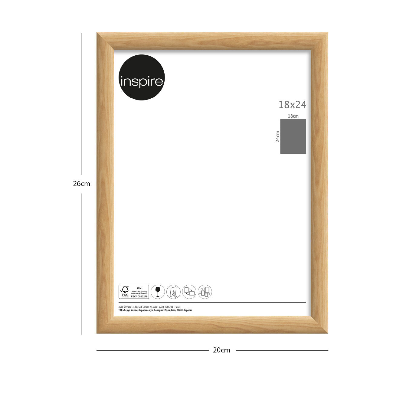 Bomberino frame, 18x24 cm, oak wood