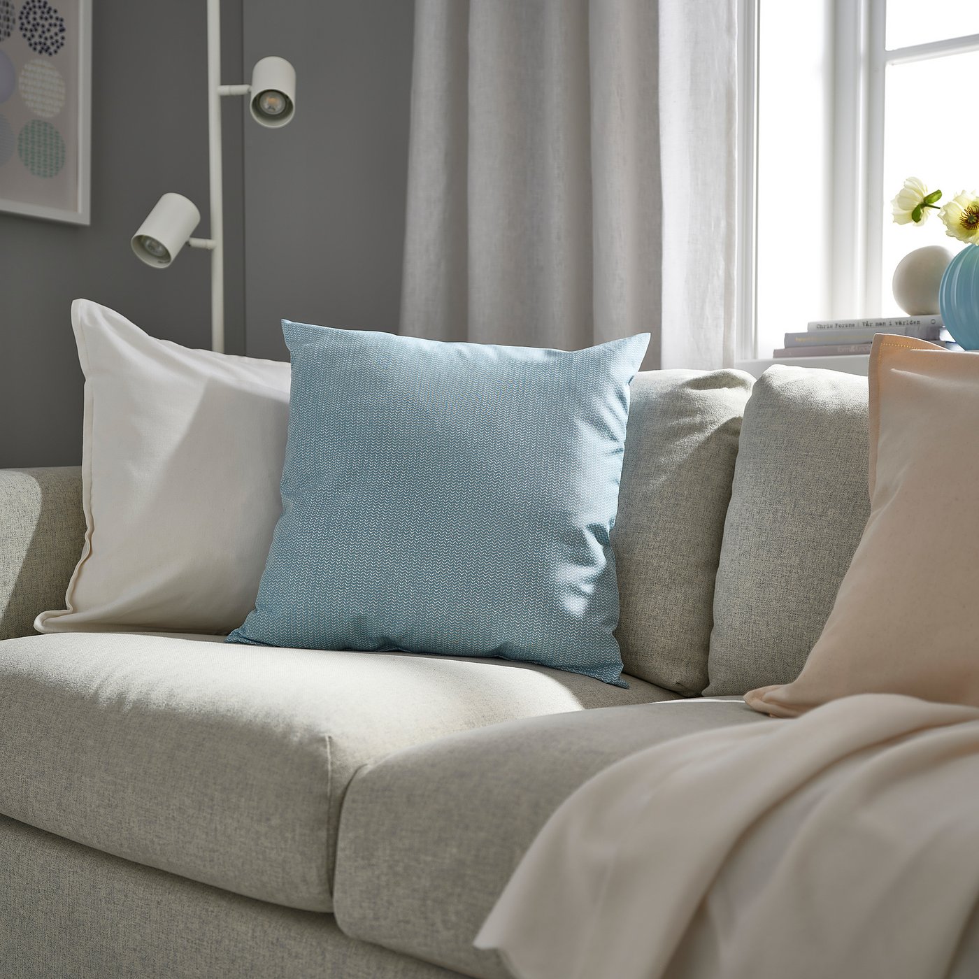 PROFETBLOMMA cushion, grey-blue, 50x50 cm