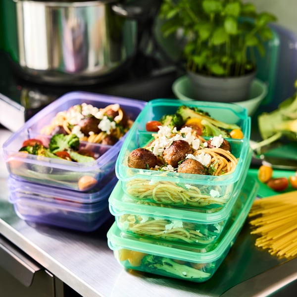 PRUTA sandwich container with lid, lilac/green, 22x14 cm, 2 pack