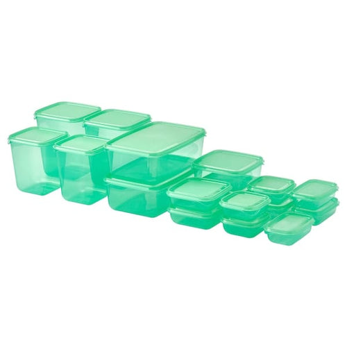 PRUTA food container with lid, set of 17, green