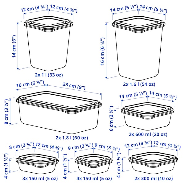PRUTA food container with lid, set of 17, green