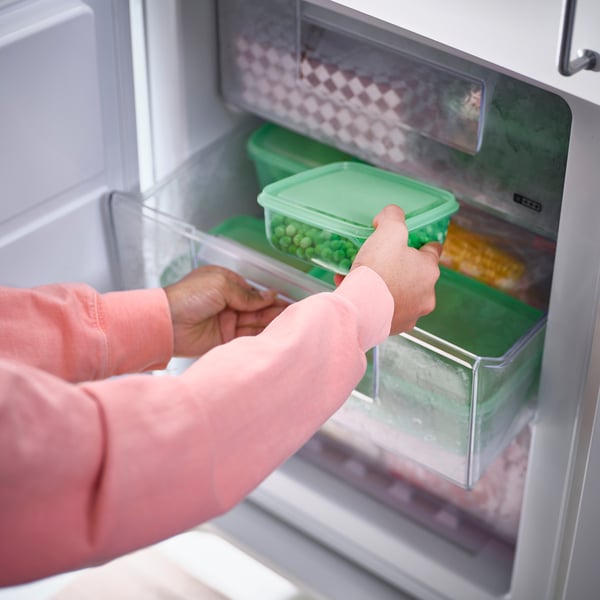 PRUTA food container with lid, set of 17, green