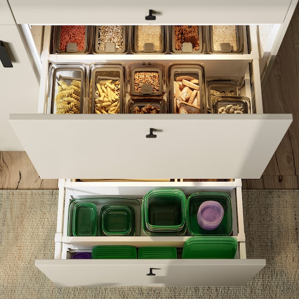 PRUTA food container with lid, set of 17, green