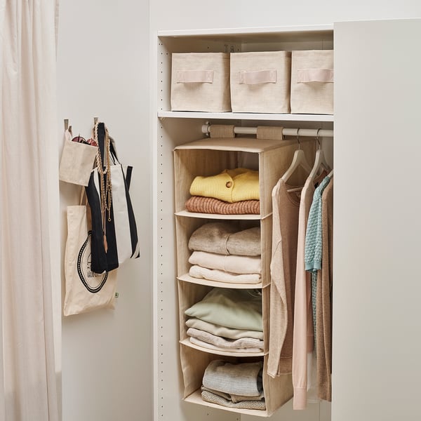 PURRPINGLA - Storage basket, textile/beige, 10x10x15 cm