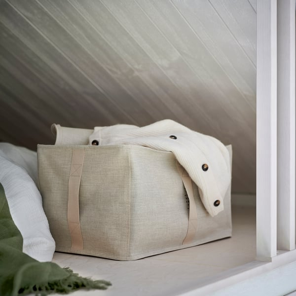 PURRPINGLA storage case, textile/beige, 34x51x28 cm