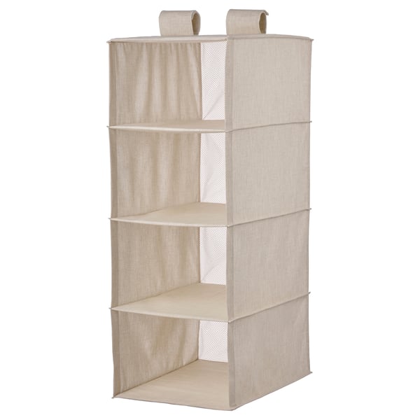 PURRPINGLA - Hanging storage w 4 compartments, textile/beige, 36x45x92 cm