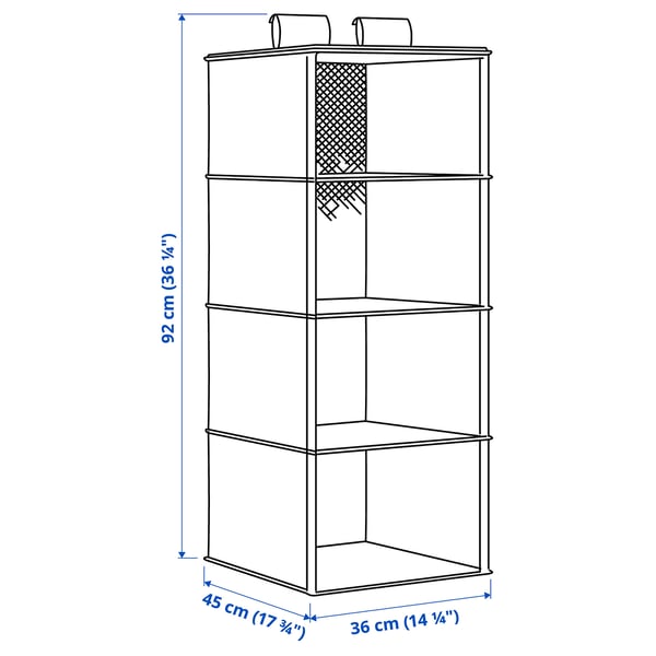 PURRPINGLA - Hanging storage w 4 compartments, textile/beige, 36x45x92 cm