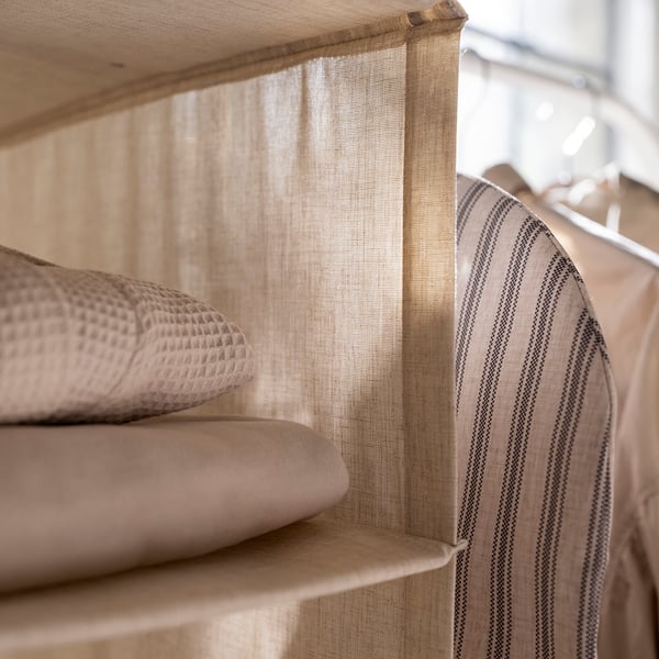 PURRPINGLA - Hanging storage w 4 compartments, textile/beige, 36x45x92 cm