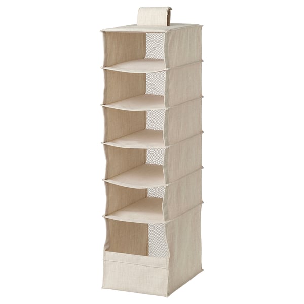 PURRPINGLA 6-compartment hanging rack, fabric/beige, 22x34x80 cm