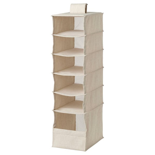 PURRPINGLA hanging storage w 6 compartments, textile/beige, 22x34x80 cm