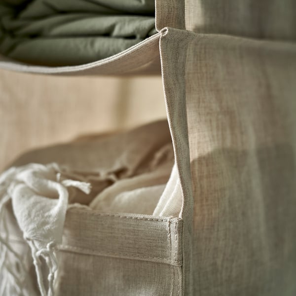 PURRPINGLA hanging storage w 6 compartments, textile/beige, 22x34x80 cm