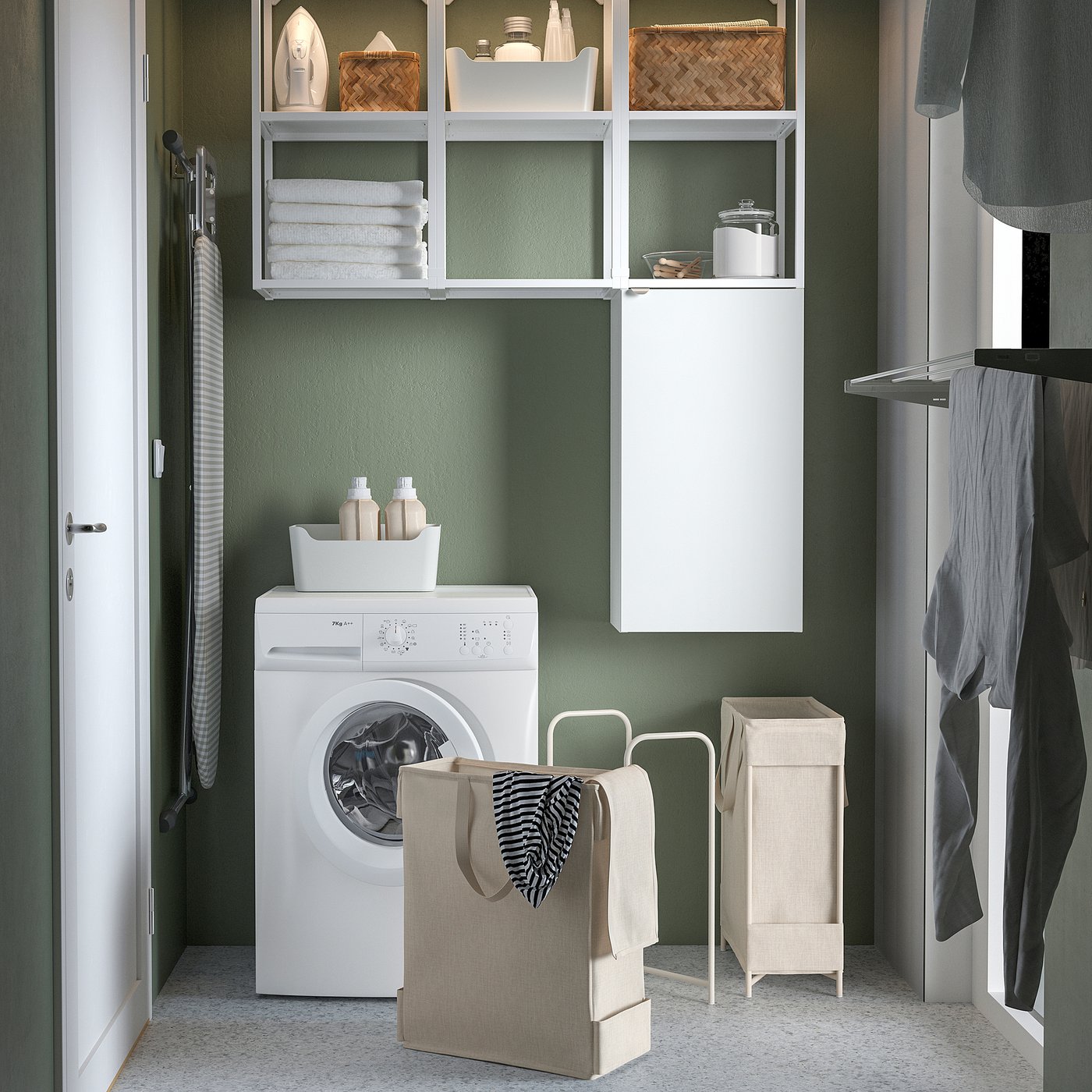 PURRPINGLA laundry bag with stand, beige, 42 l