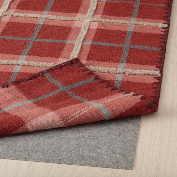 PYSSLINGGRÄS - Rug, flatwoven, red check/handmade, 170x240 cm