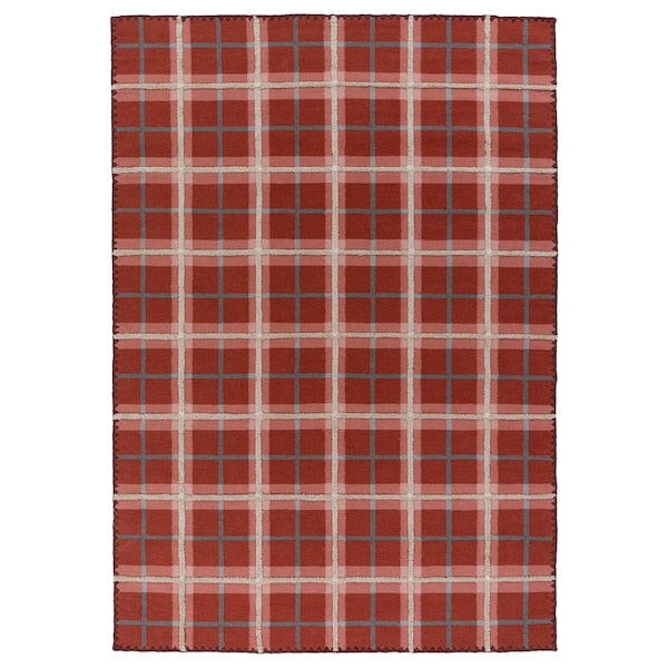 PYSSLINGGRÄS - Rug, flatwoven, red check/handmade, 170x240 cm