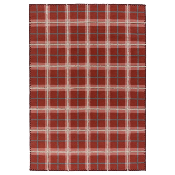 PYSSLINGGRÄS rug, flatwoven, red check/handmade, 240x170 cm