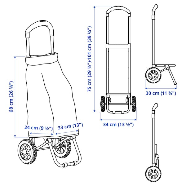 Ikea RADARBULLE - Shopping bag on wheels, black, 33x24x68 cm/38 l