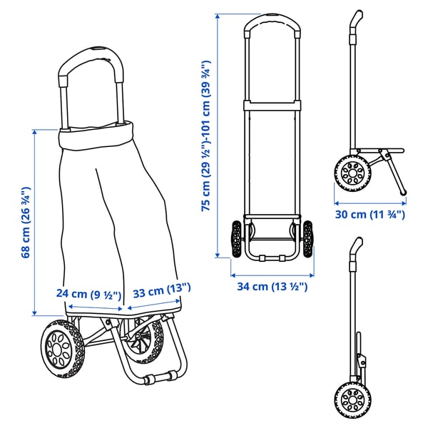 RADARBULLE shopping bag on wheels, black, 33x24x68 cm/38 l