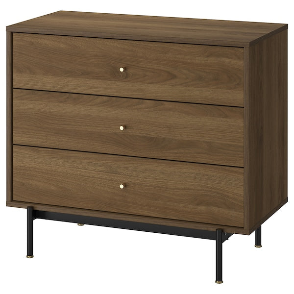 RÅDMANSÖ - Chest of 3 drawers, brown walnut effect, 90x48x81 cm