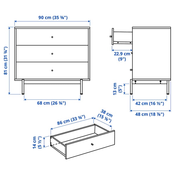 RÅDMANSÖ chest of 3 drawers, brown walnut effect, 90x48x81 cm