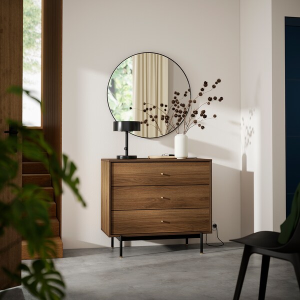 RÅDMANSÖ - Chest of 3 drawers, brown walnut effect, 90x48x81 cm