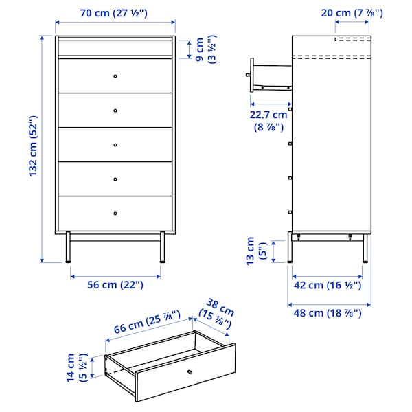 RÅDMANSÖ - Chest of 5 drawers, brown walnut effect, 70x48x132 cm